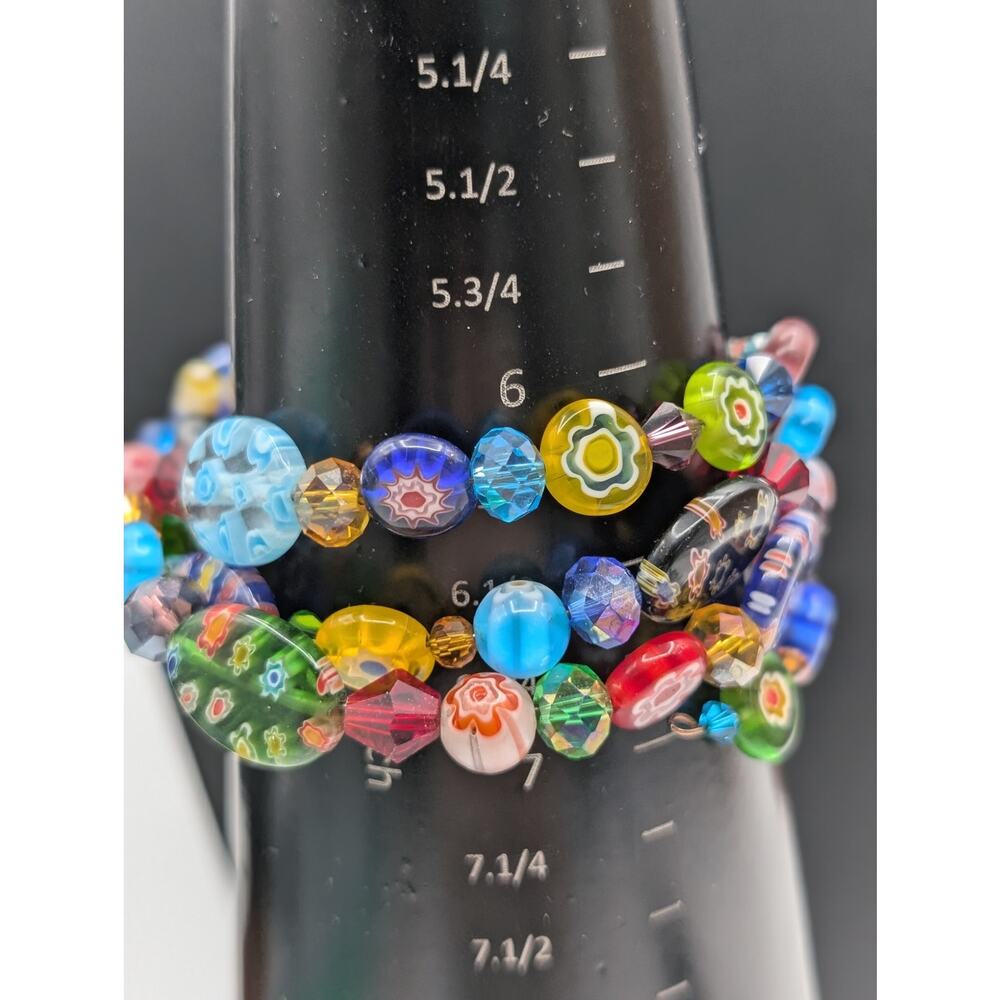 Millefiori Glass Bead Wire Wrap Bracelet - Picture 3 of 7